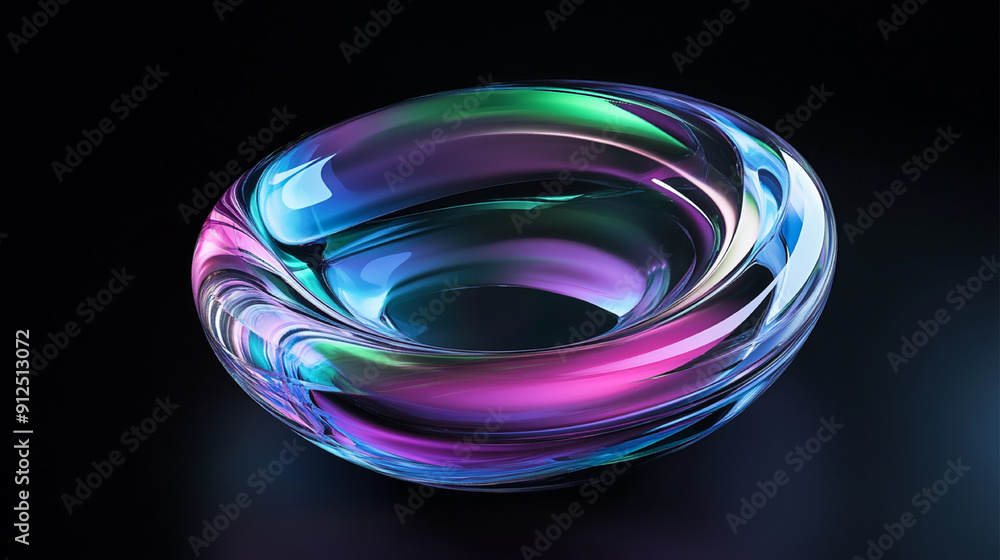 Poster 3d rendering of an abstract futuristic shape resembling a clear contact lens with an iridescent glas