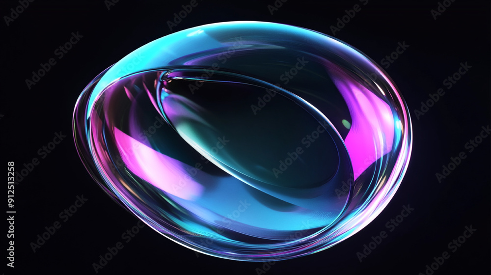Poster 3d rendering of an abstract futuristic shape resembling a clear contact lens with an iridescent glas
