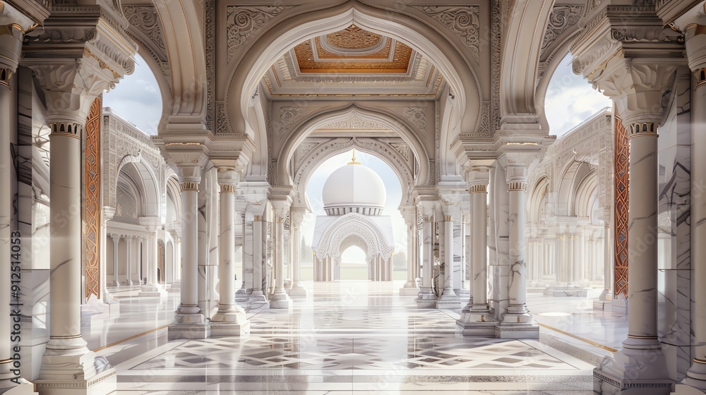 Poster elegant architectural design featuring stunning arches and intricate patterns in a serene palace set