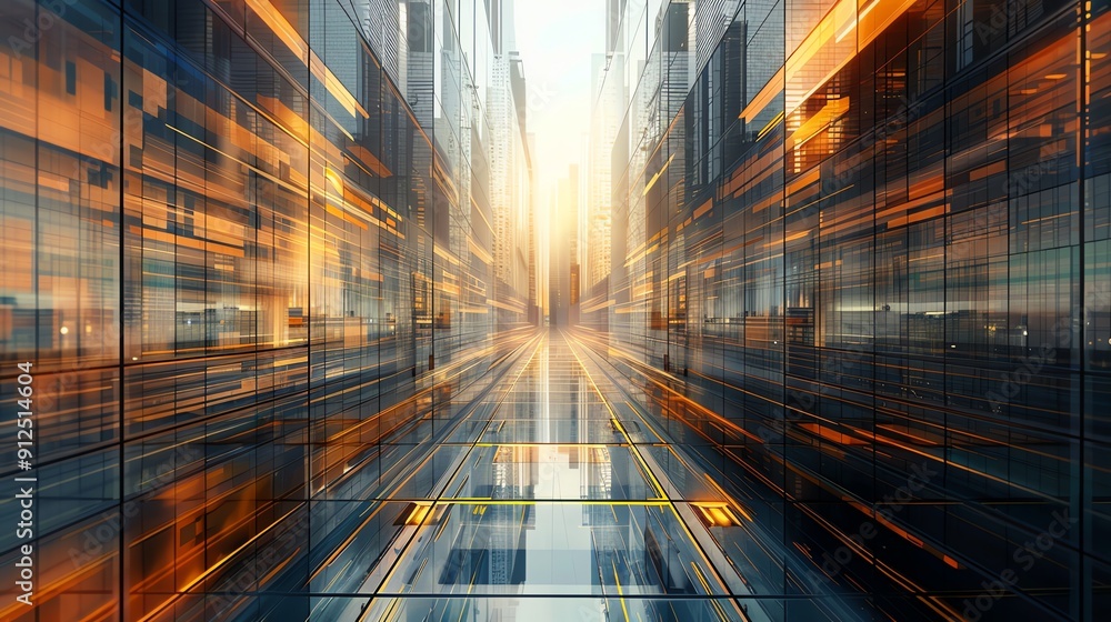 Poster futuristic cityscape with dynamic motion and vibrant colors, showcasing modern architecture and an i