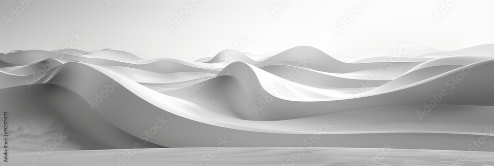Poster abstract 3d rendered background with minimalistic landscape of smooth flowing white waves