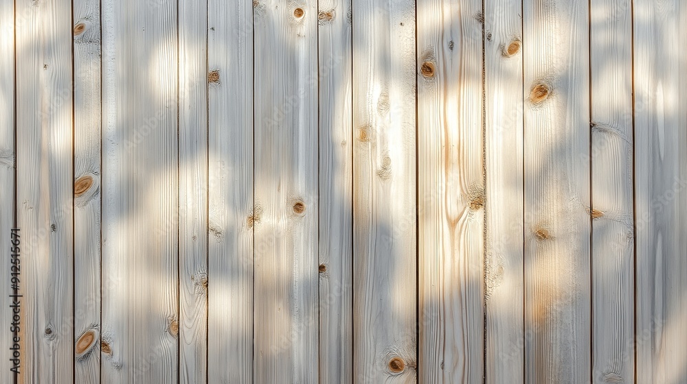 Aufkleber Wooden fence texture seamless background close up with sunlight and trees shadows for designers and text with empty copy space
