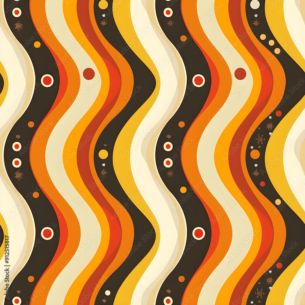 Poster colorful wavy retro pattern with dots and vertical stripes