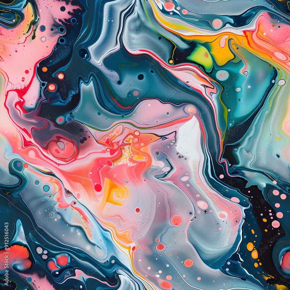 Poster Abstract fluid art painting creating colorful wavy pattern