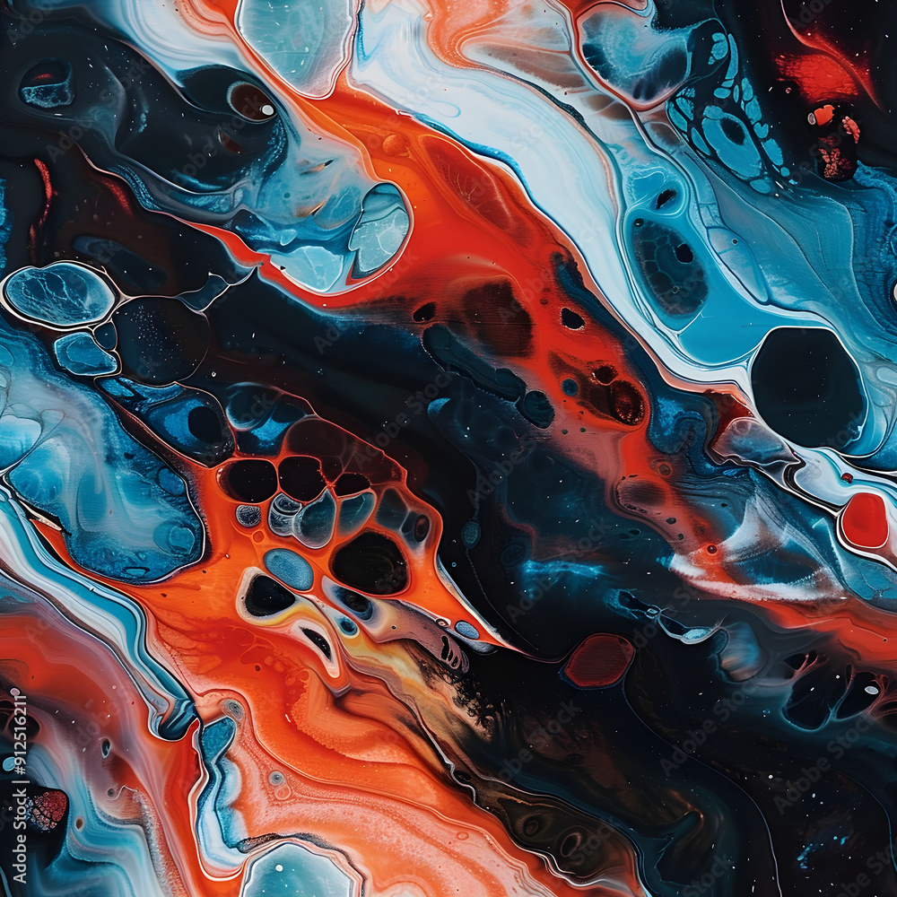 Poster Abstract acrylic painting creating intriguing colorful pattern