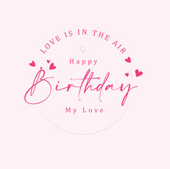 Love you hand drawn callygraphy with red hearts beautiful typography birthday of love circle pink and red colorful vector for gifting and birthday cards