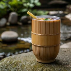 wooden decorative cup outdoor background