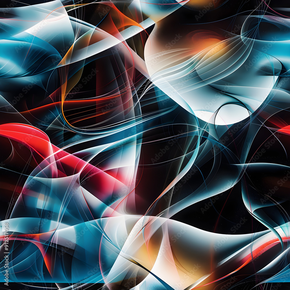Poster abstract pattern forming colorful wavy lines on black background