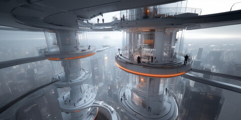 Future sci-fi dwellings, vertical city. metropolis. 