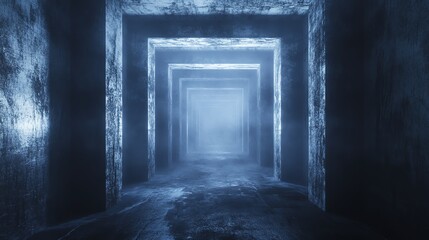 Obraz premium Mysterious tunnel with glowing light, creating a sense of depth and intrigue, perfect for themes of exploration and adventure.