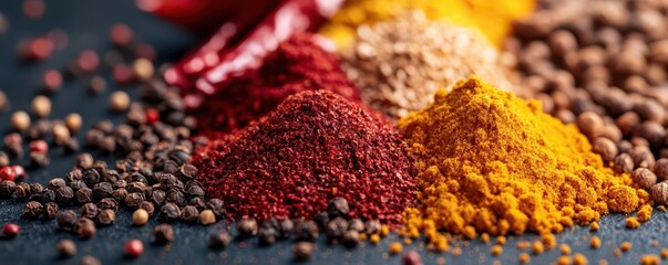 Spices and herbs, vibrant colors, fresh ingredients, close-up, detailed