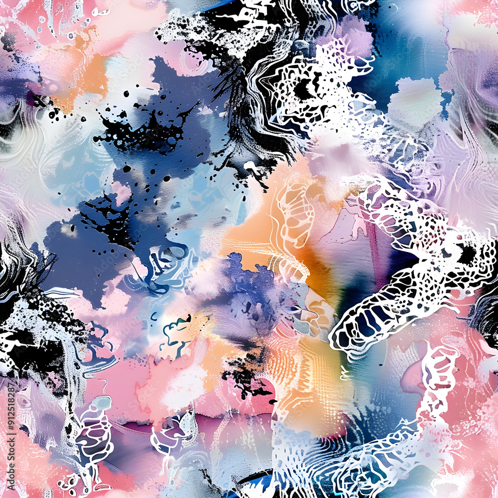 Aufkleber abstract colorful pattern showing artistic splashes and white ornament