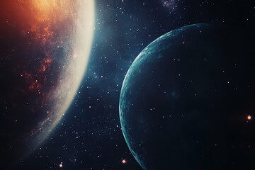 Fototapeta premium Stunning cosmic view featuring vibrant planets against a starry backdrop, showcasing the beauty of the universe and space exploration.