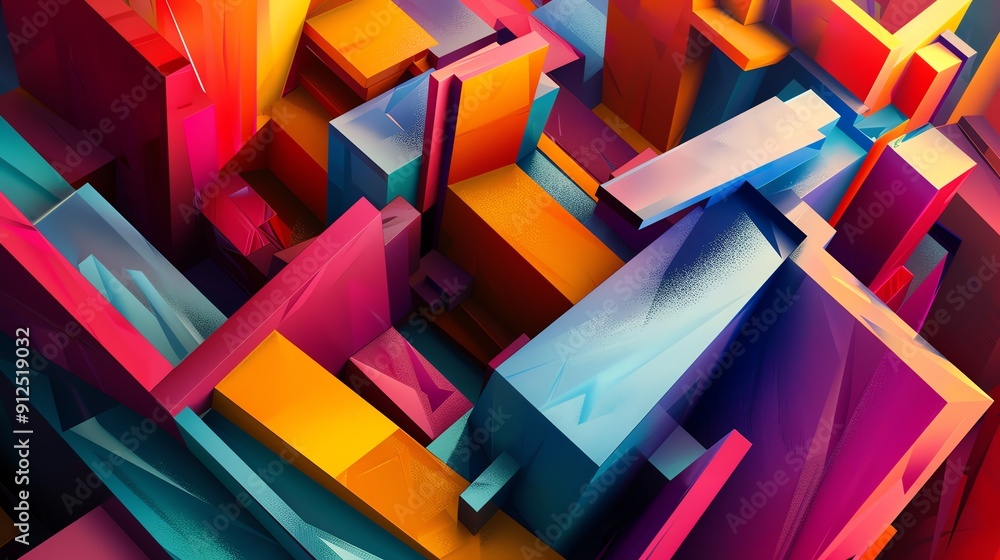 Aufkleber vibrant abstract design featuring colorful geometric blocks in a dynamic arrangement, ideal for mode