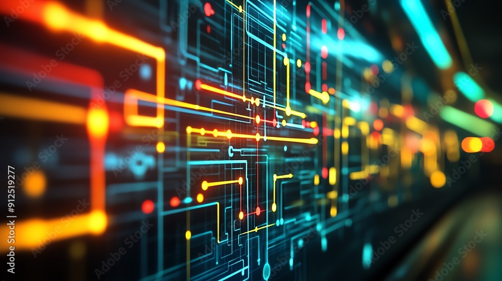 Aufkleber vibrant circuit board design featuring colorful lines and patterns, representing technology and digi