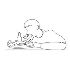 One continuous single drawing line art flat doodle hamburger, competition, burger, food, snack, meal, tasty, eat, game. Isolated image hand draw contour on a white background
