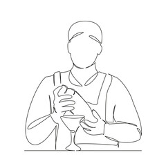 One continuous single drawing line art flat doodle bar, bartender, drink, club, cocktail, alcohol, beverage, liquor. Isolated image hand draw contour on a white background