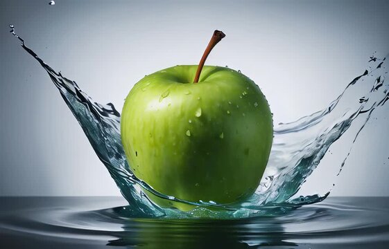 green apple with drops