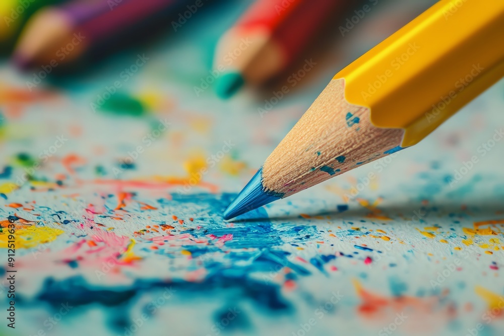 Poster vibrant colored pencils creating a splash of color on paper, showcasing creativity and artistic expr