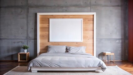 Modern Bedroom with White Bed and Concrete Wall