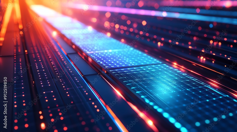 Aufkleber vibrant digital landscape showcasing dynamic patterns of light and color, ideal for technology and a