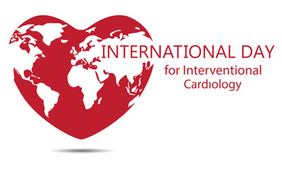 A heart shaped globe in red and white colors with the inscription International Day for Interventional Cardiology