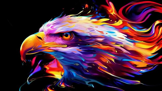 Vibrant digital painting of eagle with abstract colors