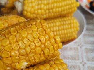 Bright yellow corn on table