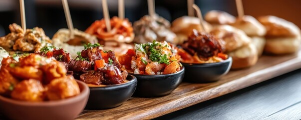 Tapas selection, vibrant colors, delicious dishes, close-up, detailed