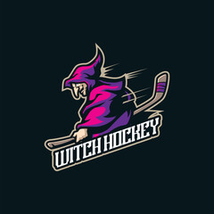 Witch mascot logo design with modern illustration concept style for badge, emblem and t shirt printing. Witch hockey illustration.