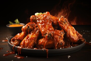 Barbecue chicken wings served on plate