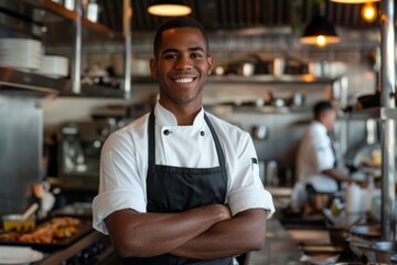Portrait of a smiling American chef in the kitchen