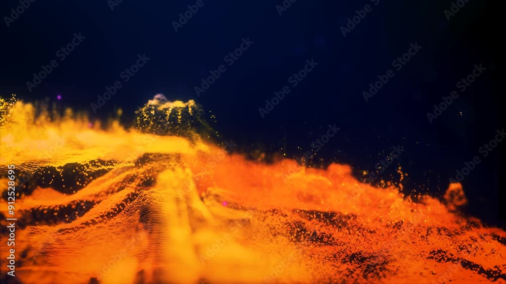 Poster abstract moving futuristic landscape of particles and dots of energy magic with glow and blur effect