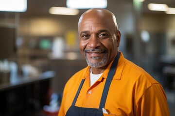 Fototapeta premium Portrait of a smiling African American school janitor