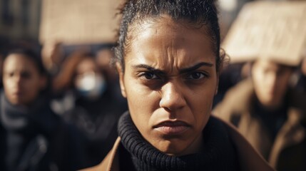 Determined Woman Leading Group of Protesters in Sunshine