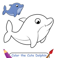 Dolphin coloring page, coloring book for kids, dolphin isolated vector, dolphin drawing coloring book for children