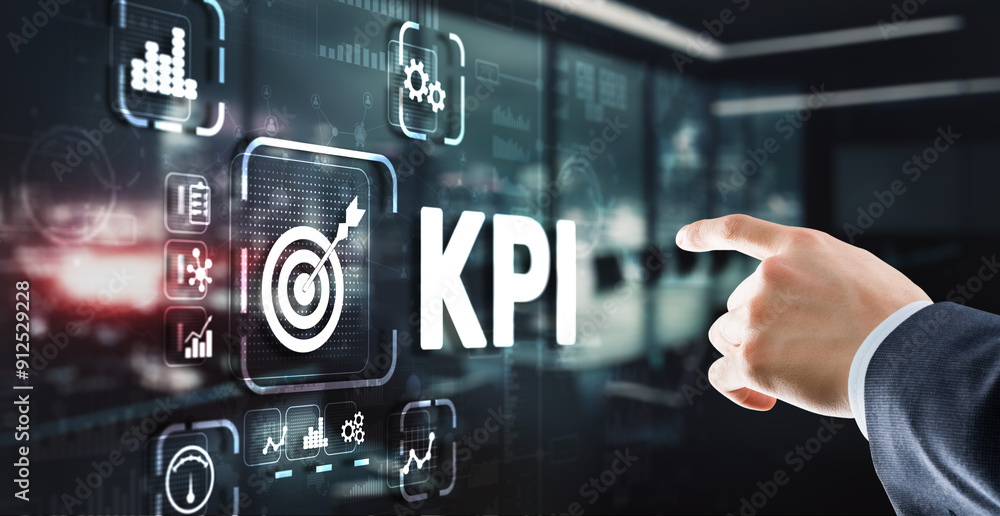 Poster kpi key performance indicator business internet technology concept on virtual screen