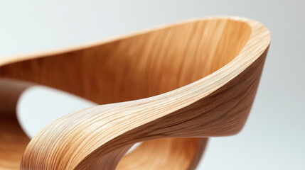 Close-up of a wooden chair with smooth, elegant curves and modern design.