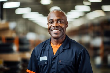 Fototapeta premium Portrait of a smiling middle aged African American male car mechanic