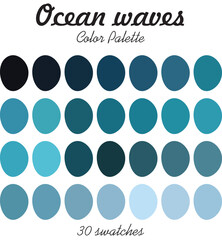 Night Sky Color Palette Ocean Blue Color Palette, Blue Color Code Guide Palette Sea Blue Colors Palette Vector. Plastic, Paints, Fashion Trending Water Blues Color
