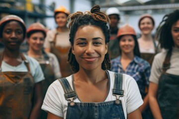 Obraz premium Portrait of a smiling group of diverse female workers in factory