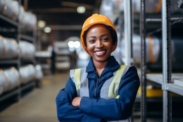 Portrait of a smiling African American female factory worker