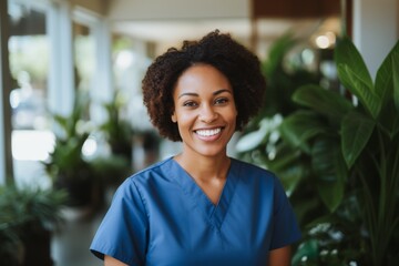Fototapeta premium Portrait of a smiling female African American medical nurse