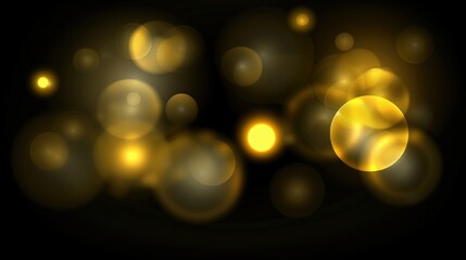 Golden Bokeh Particles on a Black Background Creating a Glittering Effect