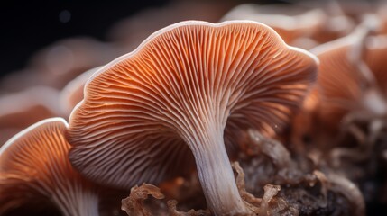 Macro shot of mushroom cap and gills