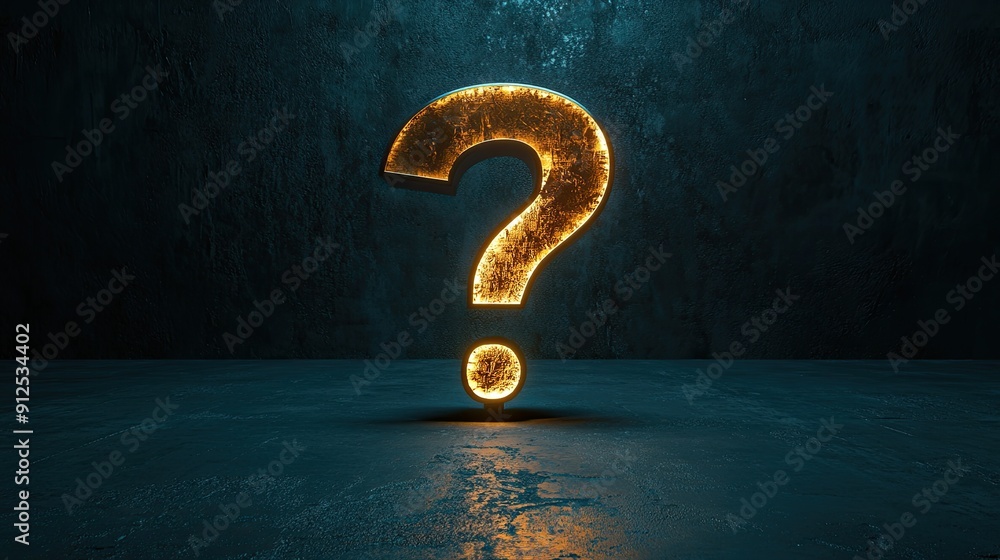 Poster illuminated question mark in the dark, symbolizing curiosity and the unknown. perfect for thought-pr