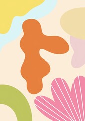 A colorful abstract design featuring organic shapes in various colors.