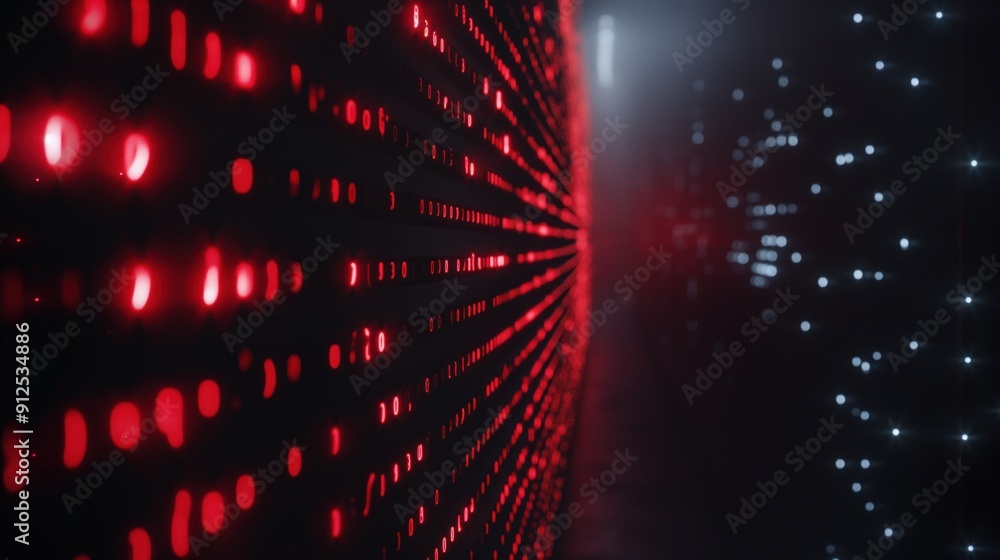 Poster red and blue lights illuminate a corridor, casting an ethereal glow and creating a captivating envir
