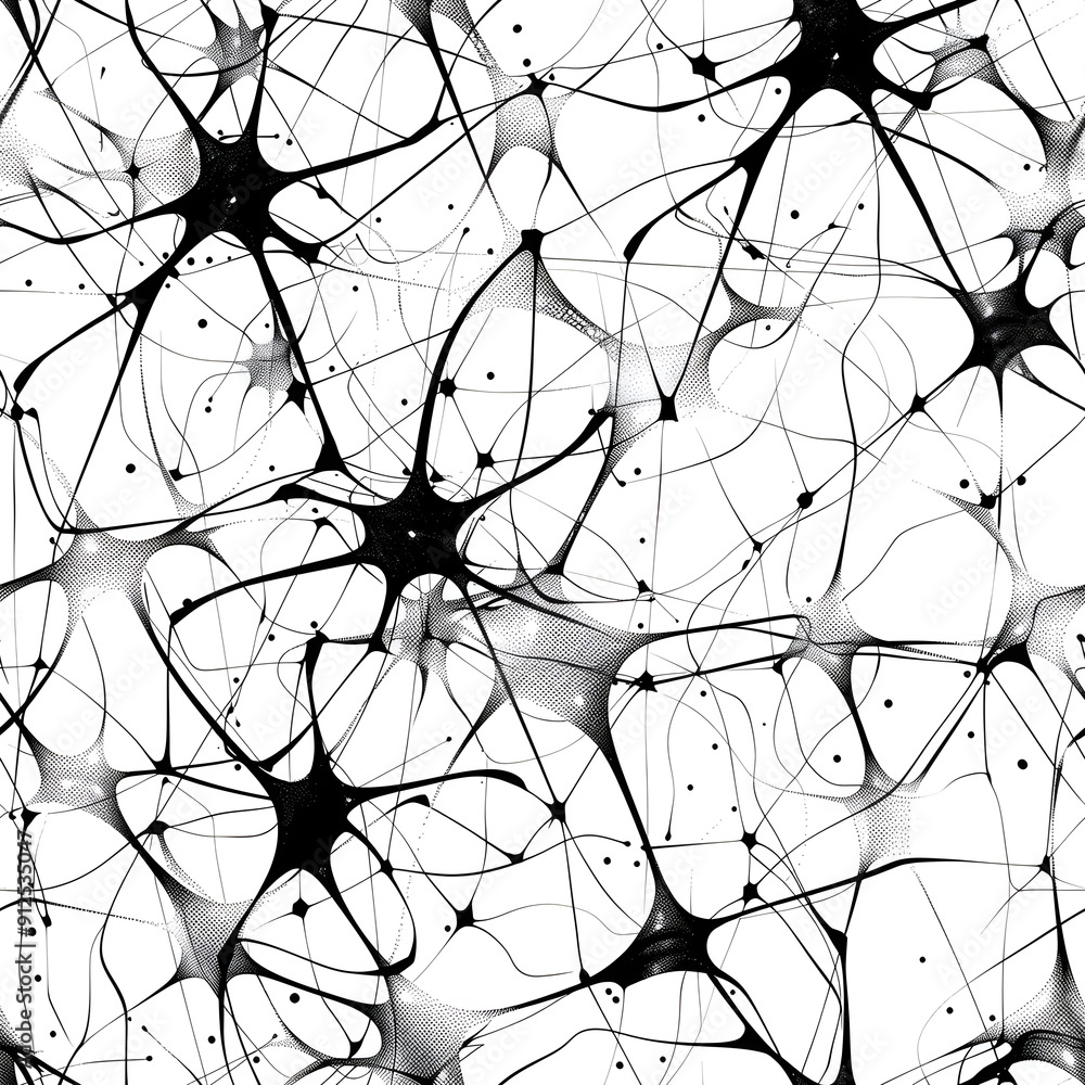 Fototapete seamless pattern representing neurons connecting each other