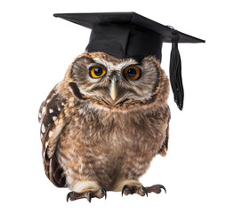 Naklejka premium Cute owl in graduation cap isolated on transparent background, PNG, cutout